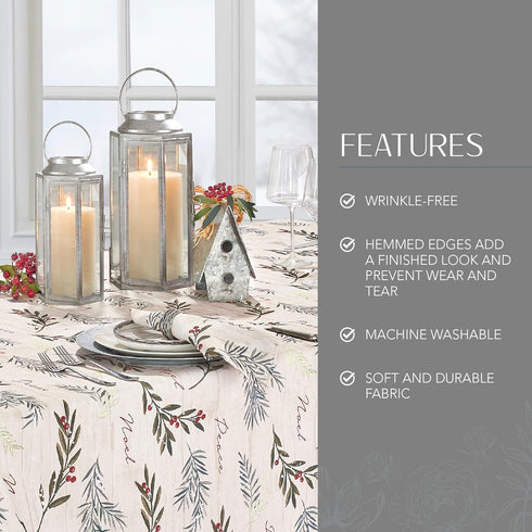 Elrene Home Fashions Holiday Tree Trimmings Fabric Tablecloth - Wrinkle Resistant, Christmas, 60"X84", Oblong