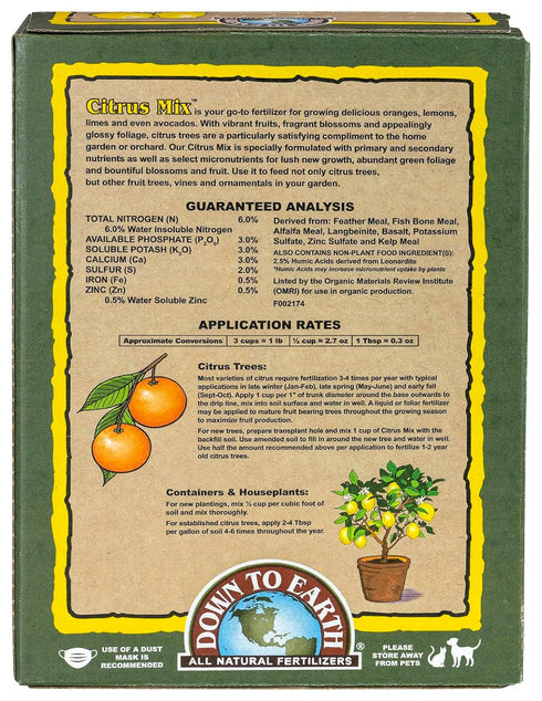 6-3-3, 1 lb Down To Earth All Natural Fertilizers Organic Citrus Mix - Plant Food for Lemons, Limes, Oranges