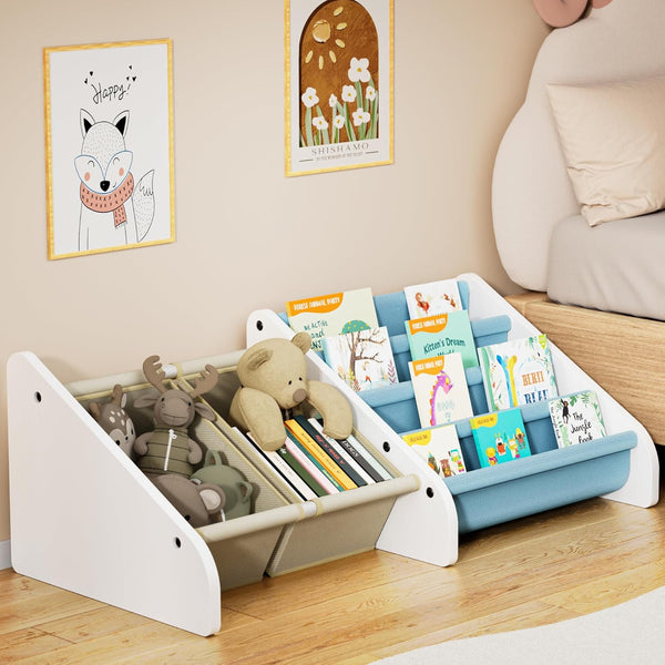 Polegas Montessori Kids Bookshelf - Toddlers Bookshelf with Tear-Proof Oxford Sling, Book