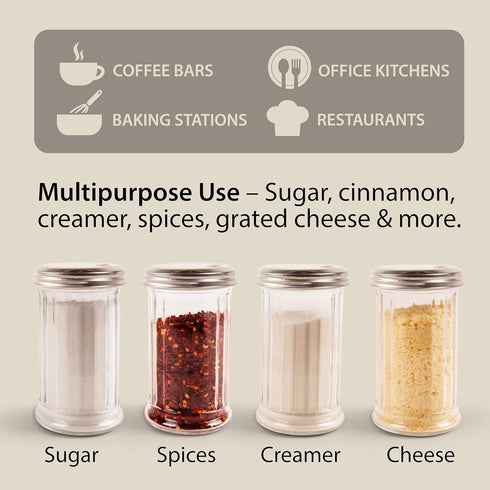 Mr. Kitchen 2 Pack Countertop Salt Sugar Shaker dispenser - Powder Sugar Dispenser Canisters - Glass Sugar Container