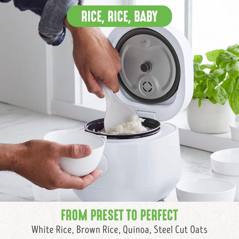 GreenLife 4-Cup Digital Rice Cooker, PFAS & PFOA-Free, Removable Ceramic Pot, Touch-screen, White