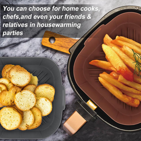 Air Fryer Silicone Liners 2Pcs - Square 8.2inch Reusable Liners for 4-8 QT Air Fryer Basket Accessories