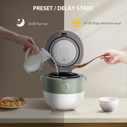 Bear Rice Cooker 3 Cups (Uncooked), 3D Heating & Fuzzy Logic, Healthy Nonstick Small Rice Cooker, White