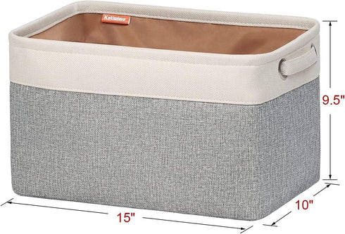 Kntiwiwo Large Linen Closet Organizer Bins, Set of 3, Decorative Storage Baskets for Home, 15" x 10" x 9.5", Grey