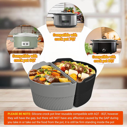 Silicone Slow Cooker Liners for Crock Pot 6-8 QT, Reusable Divider Insert for Cooking Two Meals, Dishwasher Safe