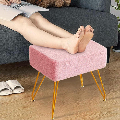 4 Teddy Velvet Stool Chair, Footrest Footstool Ottoman, Small Side Table, with Metal Legs, Step Modern Stool, Anti-Slip