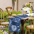 Summer 13x108 Inch Navy Blue Dahlia Flower Spring Table Runner Blue Gray Burlap Table Runners, Floral Seasonal Coffee