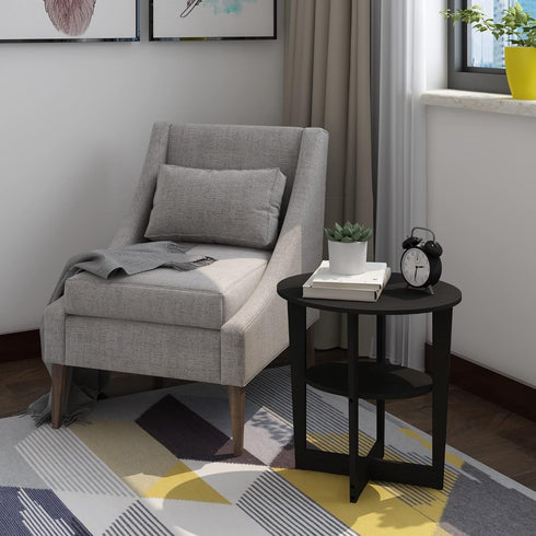 2-Tier Furinno JAYA Side Table, Round Modern End Table with Oval Tabletop, Night Stand, Bedside Table with Open Shelf