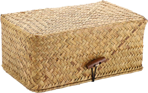 Sumnacon Rectangle Tissue Box Cover, Woven Seagrass Tissue Holder for Bathroom, Decorative Tissue Cover for Home Office