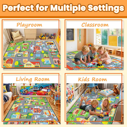 2.5x4 Car Rug for Kids Playroom - Road Rug for Boys Room Kids Play Mat with Road Tracks Car Play Mat, Feet