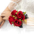 Abbie Home Prom Rose Corsage Boutonniere Set, Real Touch Flowers with Lace Bow D cor for Party Ball Wedding (Red)