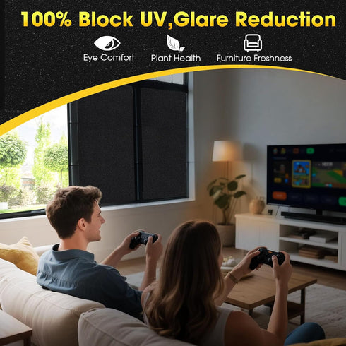 Coavas Blackout Window Film - UV Heat Blocking Privacy Film for Room Darkening, Static Cling, 17.5" W x 78.7" L