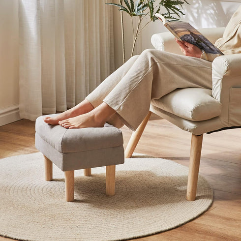 15.75" UHBD023G YMYNY Small Foot Stool Ottoman, Footrest with Sponge Soft Padded Seat, Cotton-Linen Blend Fabric