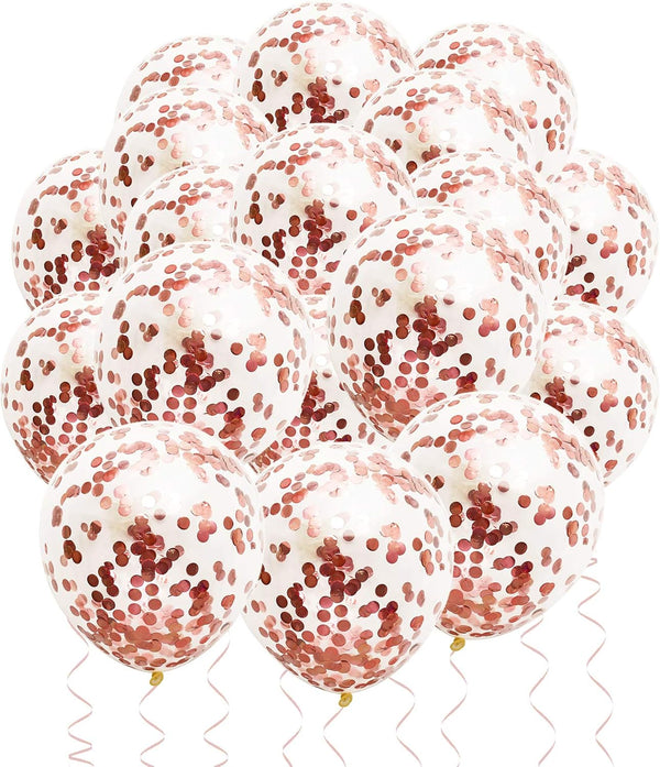 Rose Gold Confetti Balloons, 25 Pcs Thickened 12 Inch Clear Latex Balloons with Confetti for Graduation, Engagement,