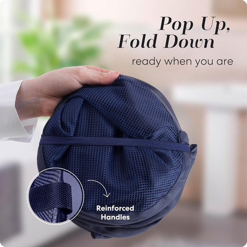 Handy Laundry Collapsible Mesh Pop Up Hamper - Wide Opening with Side Pocket, Breathable, Sturdy, Foldable,