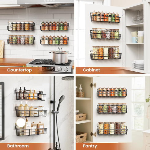 Mystozer 6 Pack, Spice Rack wall mounted Space-Saving Spice Organizer for Spice Jars and Seasonings,Screw or Adhesive