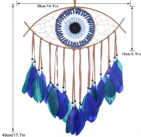 Holmgren Evil Eye Dream Catchers - Handmade Blue Dreamcatcher for Wall Art Decor, Good Luck Charm for Home Office