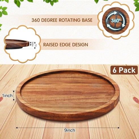 Mumufy 6 Pcs Lazy Susan Organizer, Turntable Tray for Kitchen Counter, Round Pantry Table Organization (9 Inch, Acacia