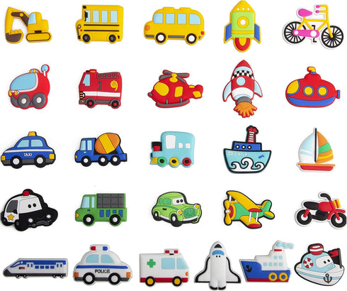 WISESTAR 26PCS Transports Rubber Fridge Magnets for Kids - Aircraft, Boat, Vehicle, Educational Toy Tool