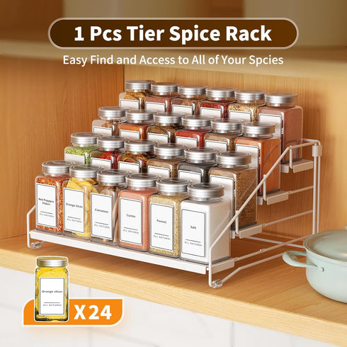 4 Countertop, (1 Pack) BOIVSHI Tiered Spice Rack, Tier Spice Shelf Organizer for Cabinet, Spice Rack Organizer, Depth