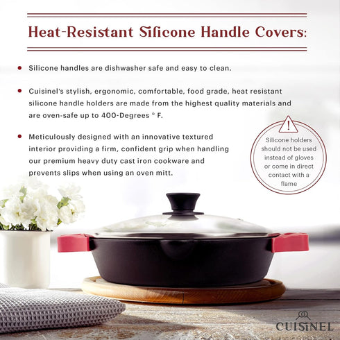 Cast Iron Skillet Set, 8"+10"+12" Frying Pans with Glass Lids and Silicone Handle Holder Covers