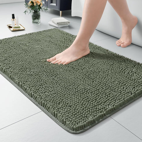 LOCHAS Luxury Shaggy Bathroom Rug 24 x 36 Inch, Washable Non Slip Bath Mat, Soft Plush Chenille Sage Green