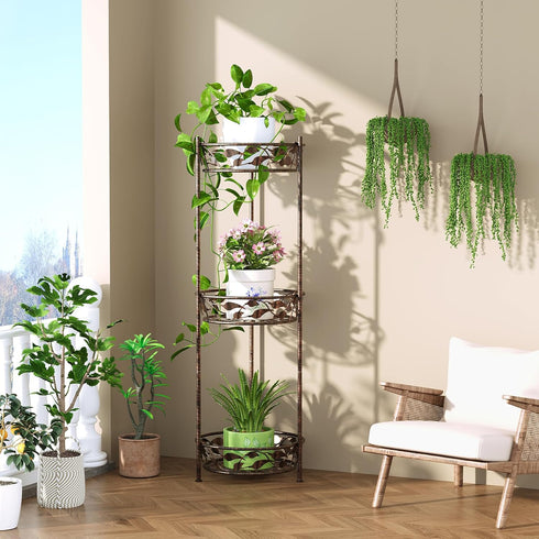 3 Plant Stand, Heavy Duty Metal Plant Stand Indoor Outdoor, Tall Tiers Plant Shelf for Multiple Plants Pots, Flower Pot