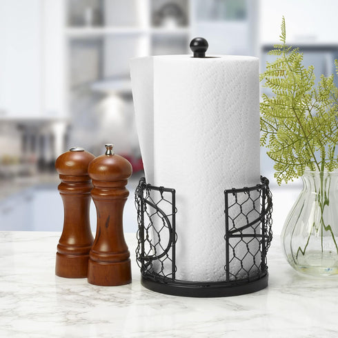 12.75-Inch Countertop Mikasa Gourmet Basics Farmer's Market Paper Towel Holder, - Decorative Iron Convenience, Black