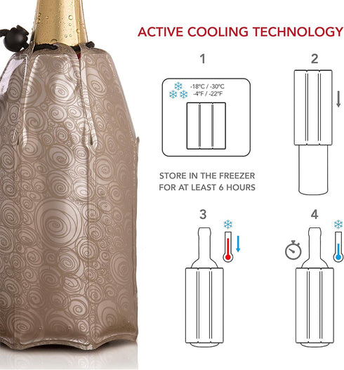 Vacu Vin Active Cooler Champagne Chiller - Reusable, Flexible Wine Bottle Cooler - Platinum, Gold - Champagne Cooler