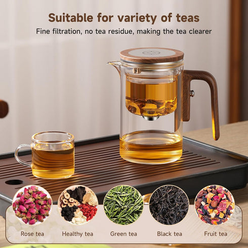 GrowCube 1000ML/33.82oz Tea Infuser Enchanti Tea Pot, Magic Glass Teapot with Infusers for Loose Tea, Detachable Glass