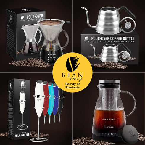 Bean Envy Handheld Milk Frother for Coffee, Electric Blender & Whisk with Stand for Lattes, Cappuccino, Raspberry