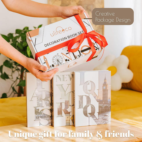 ULIFEECO Set 3 Decorative Books for Home Decor - of Book Decor (London/Paris/New York), Coffee Table Decor, Fake Books