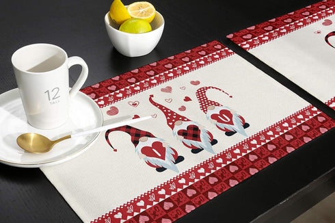 Stylish Placemats for Dining Table Decor, Cute Gnome I Love U Valentine's Day Non-Slip Table Mat, Set of 4