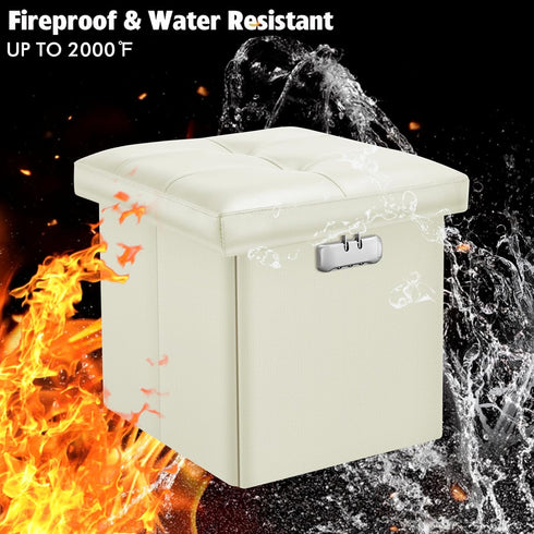 13 13 13 inch Tamfile Small Ottoman with Storage, x x Fireproof Safe Folding Ottoman with Lock for Important Documents