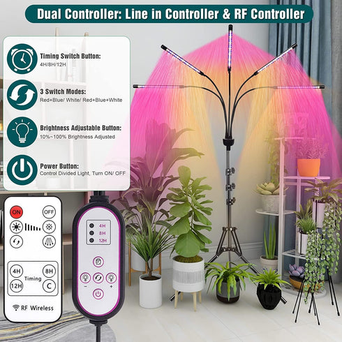 yentbokj Plants,5 15-60" Grow Lights for Indoor Heads Red Blue White Full Spectrum Plant Light with Adjustable Tripod