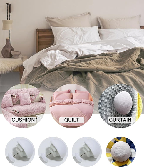 Duvet Pin Clips 16 Sets, Duvet Button Fasteners with Soft Fabric for Quilt, Cushions, Curtains (White)