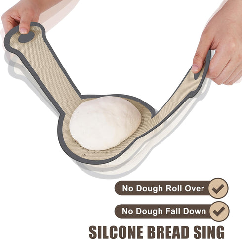 Sourdough Silicone Bread Sling, Non-Stick & Easy Clean Dutch Oven Baking Mat with Longer Handles, Silicone Baking Sling to Transfer SourDough Easily, Reusable Bread Mat Set with Storage Bracelet by GonSir