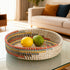 12'' SOUJOY Woven Seagrass Serving Tray, Rattan Serving Tray, Handmade Round Ottoman Fruit Tray, Colorful Coffee Table