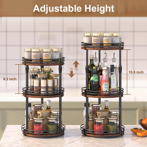 3-Tier Counter Countertop Across-Star Lazy-Susan-Organizer-Spice-Rack, Rotating Spice Organizer For Cabinet Pantry
