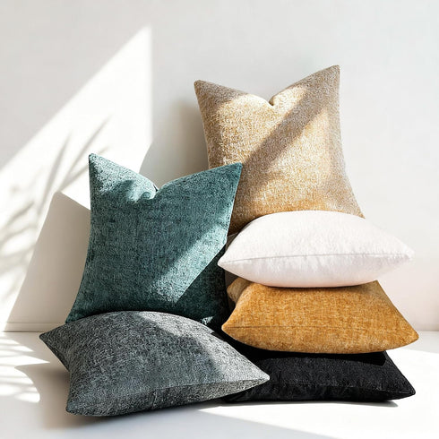 Set 2, Cozy 20x20 Inch, Chenille Throw Pillow Covers of Decorative Textured Solid Accent Pillow Cases, Soft Neutral