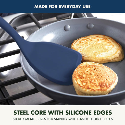 GreenPan Blue Silicone Solid Turner Spatula, Flexible Nonstick Cooking Utensil with Rigid Steel Core