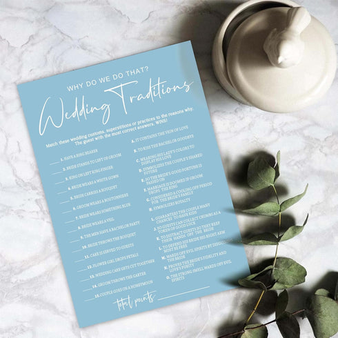 Blue Theme Bridal Shower Games for 25 Guests, Wedding Traditions with Answer Card, Reception Games, Bride Groom