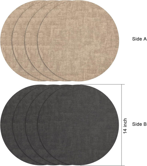 Set 6 Set 6) Myir JUN Round Placemats Dual Sided, Faux Leather Place Mats of Indoor Placemat for Dining Table Outdoor