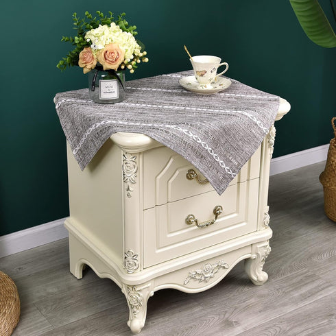 24x24 inch) NEWISHER Rustic Farmhouse Embroidered Small Square Tablecloth Jacquard Striped Table Cloth Linen Texture