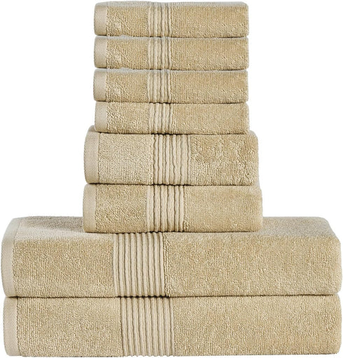 Bath Towels 8 Piece Towel Set 100% Combed Cotton Bath + Hand