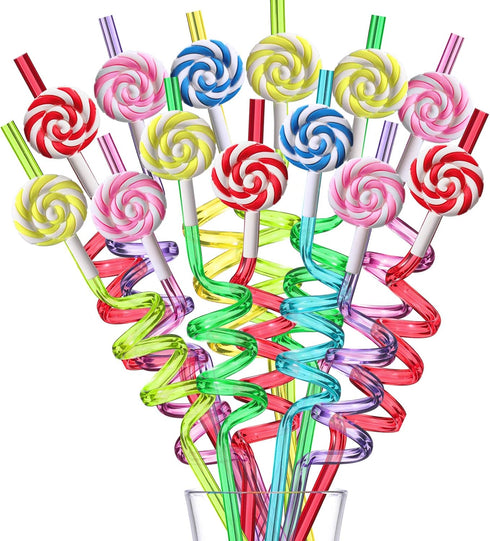 Candyland Party Supplies Drinking Plastic Straws, Reusable 24 for Kids Birthday Party Favors