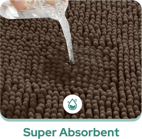HOMEIDEAS Bathroom Rugs Set - 2 Pieces Ultra Soft Non Slip Absorbent Chenille Bath Mat Set (Brown)