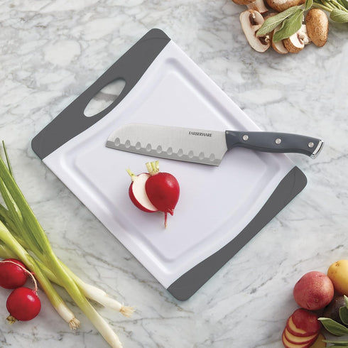Farberware Nonslip Poly Cutting Board, 8x10-Inch, Gray and White