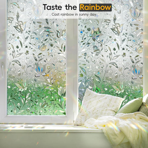 Rainbow Window Privacy Film, Decorative Stained Glass Tint for Home, 3D Decals Clings for Glass Windows, 17.5" by 78.74"