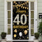 40th Birthday Decorations Door Banner, Black Gold Happy 40th Birthday Sign Poster Decor, 6.1ft x 3ft Fabric Backdrop